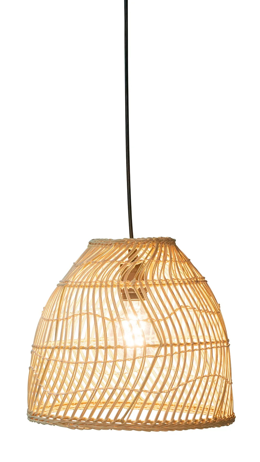 Luhu Open Weave Cane Rib Mini Bell Pendant Lamp, Natural, Small