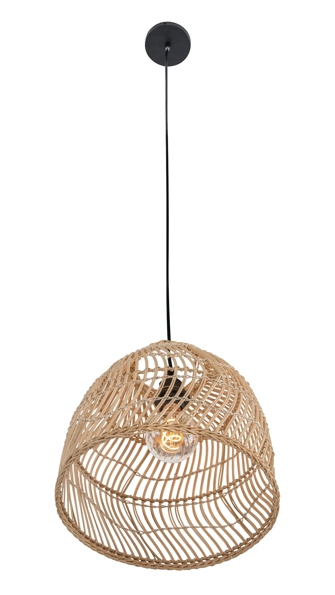 Luhu Open Weave Cane Rib Mini Bell Pendant Lamp, Natural, Small