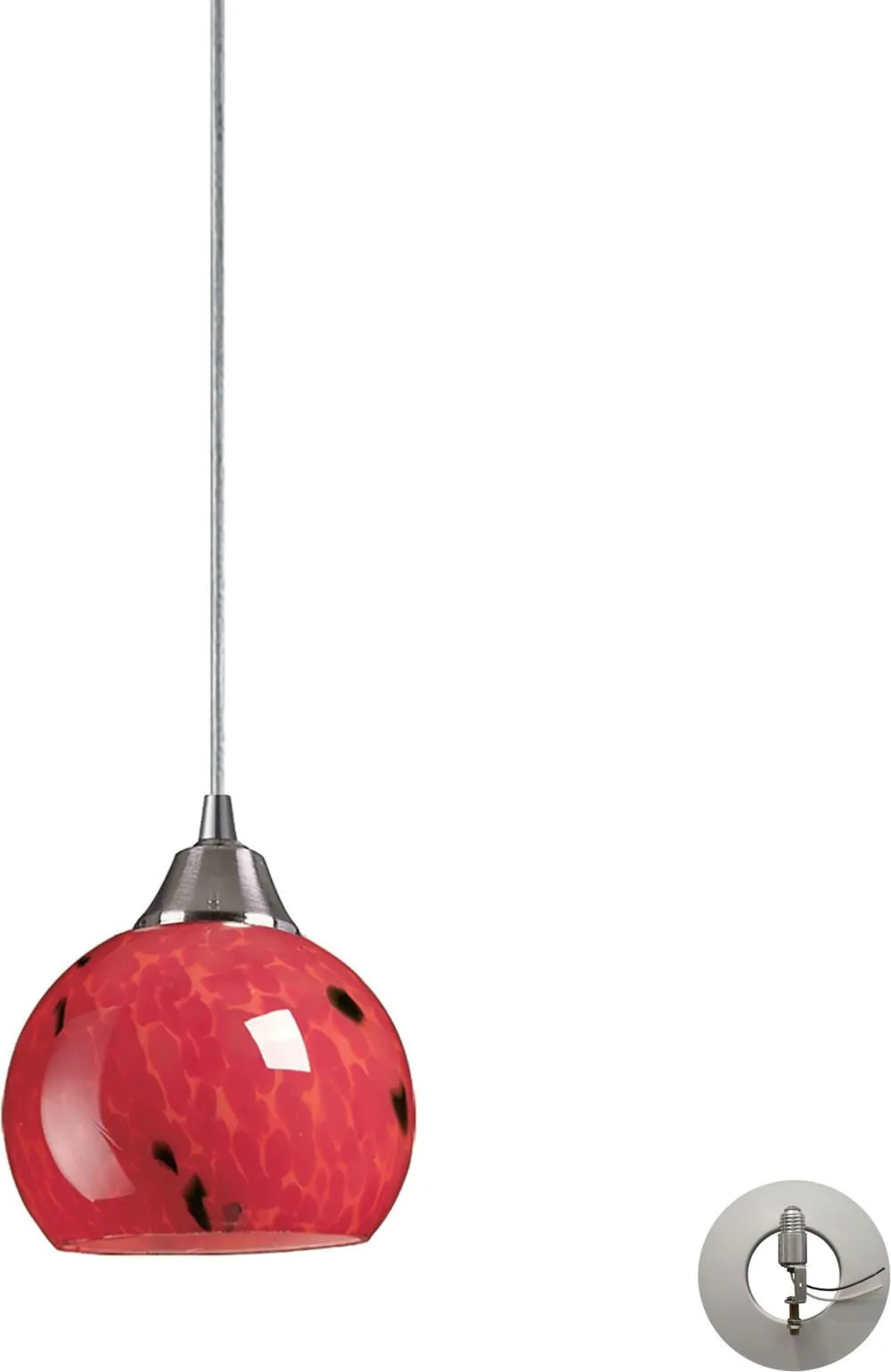 Mela 1 Light Pendant In Satin Nickel and Fire Red - Includes Recessed Lighting Kit