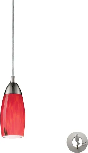 Milan 1 Light Pendant In Satin Nickel and Fire Red Glass - Includes Recessed Lighting Kit