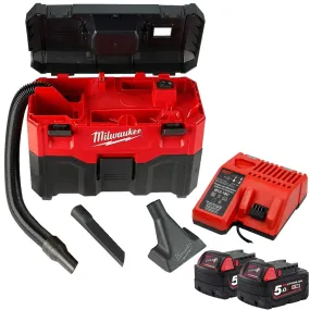 Milwaukee M18VC2-0 18V Wet/Dry Vacuum Cleaner with 2 x 5.0Ah Batteries & Charger