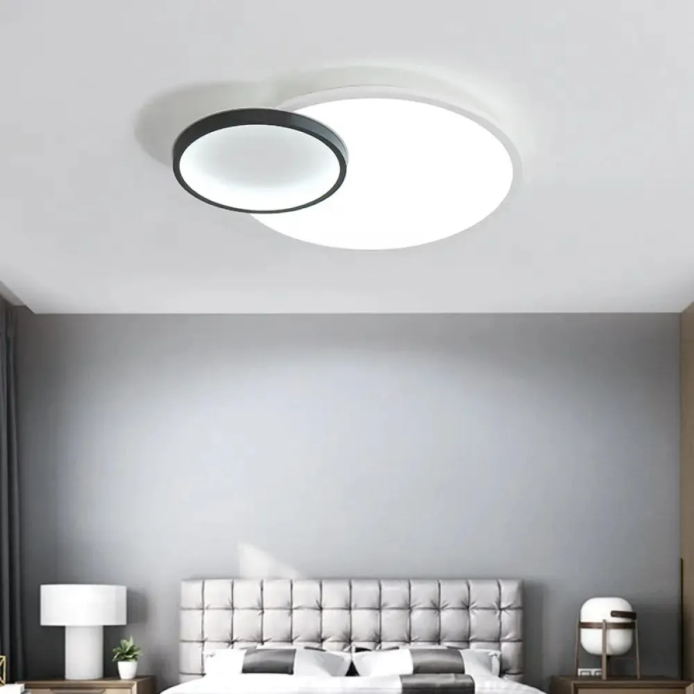 Modern Acrylic LED Flush Mount Light Fixture, Round Black and White Design, 16"/19.5" Wide