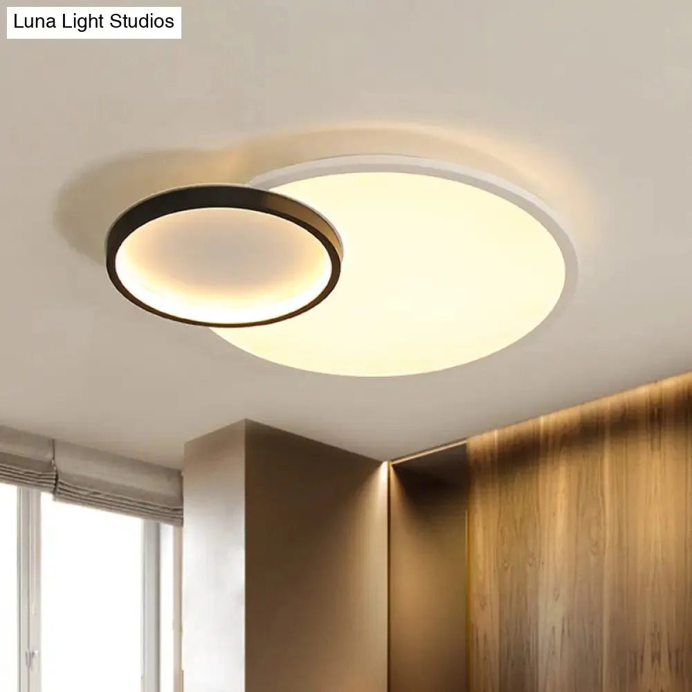 Modern Acrylic LED Flush Mount Light Fixture, Round Black and White Design, 16"/19.5" Wide