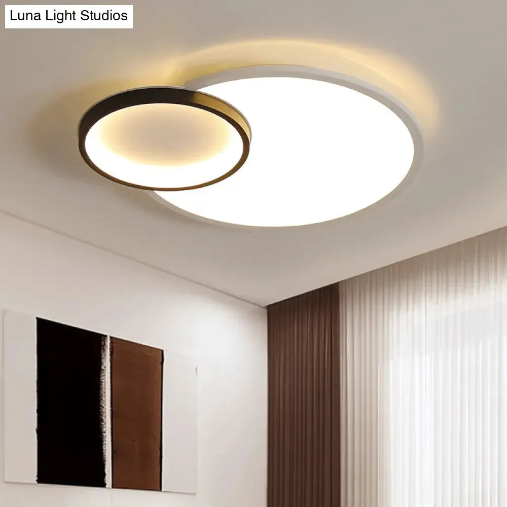 Modern Acrylic LED Flush Mount Light Fixture, Round Black and White Design, 16"/19.5" Wide