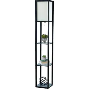 Modern Etagere Organizer Storage 3 Shelf Floor Lamp with White Linen Fabric Shade