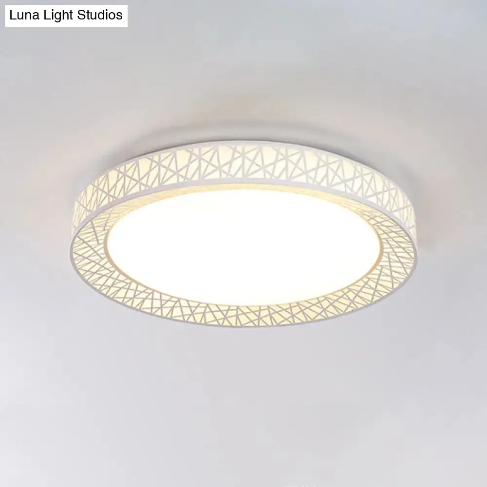 Modern Thin Iron Bird Nest Flush Light Fixture in White with LED Surface Ceiling Lamp and Recessed Diffuser - 16"/19.5" Wide