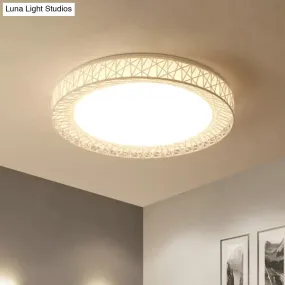 Modern Thin Iron Bird Nest Flush Light Fixture in White with LED Surface Ceiling Lamp and Recessed Diffuser - 16"/19.5" Wide