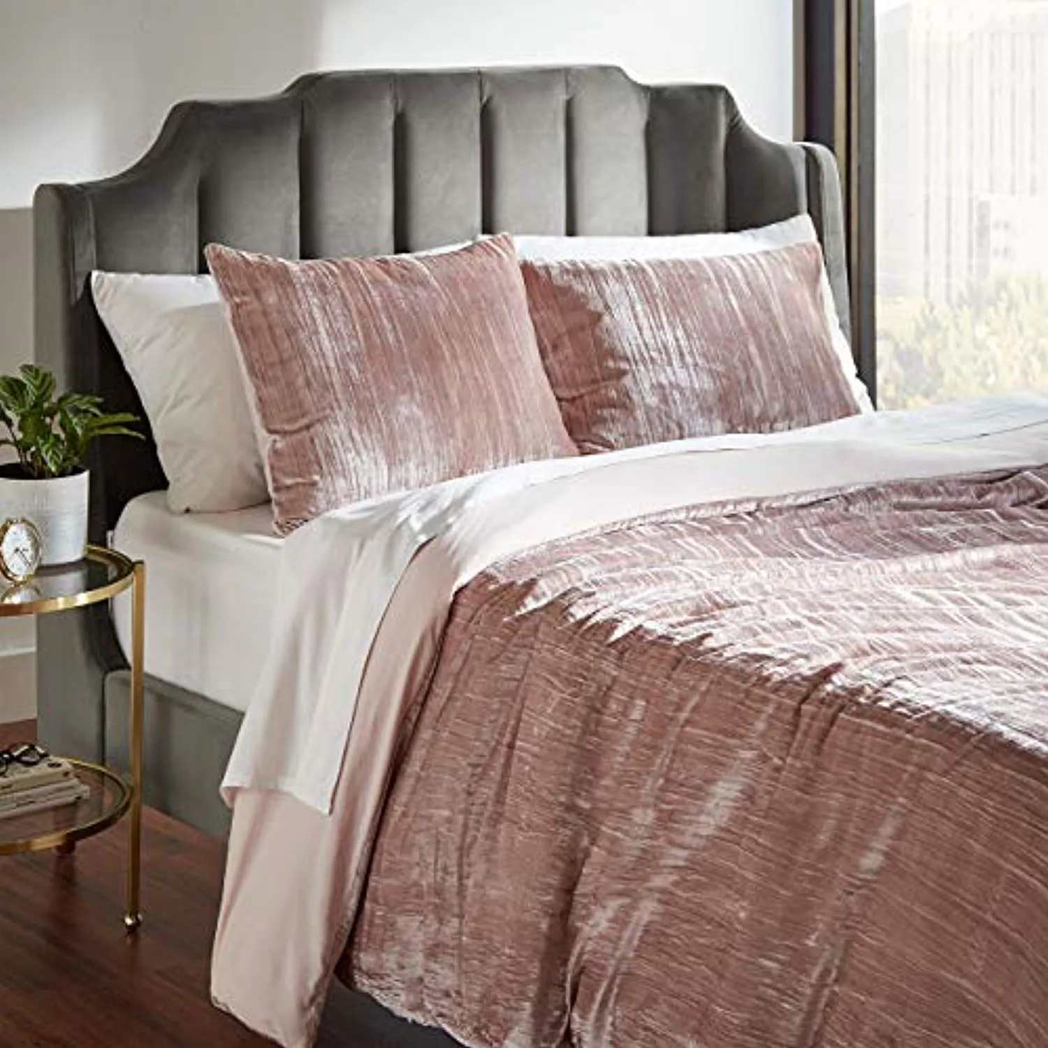 Modern Velvet Duvet Cover and Sham Set - King, Blush