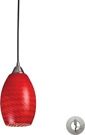 Mulinello 1 Light Pendant In Satin Nickel and Scarlet Red Glass - Includes Recessed Lighting Kit