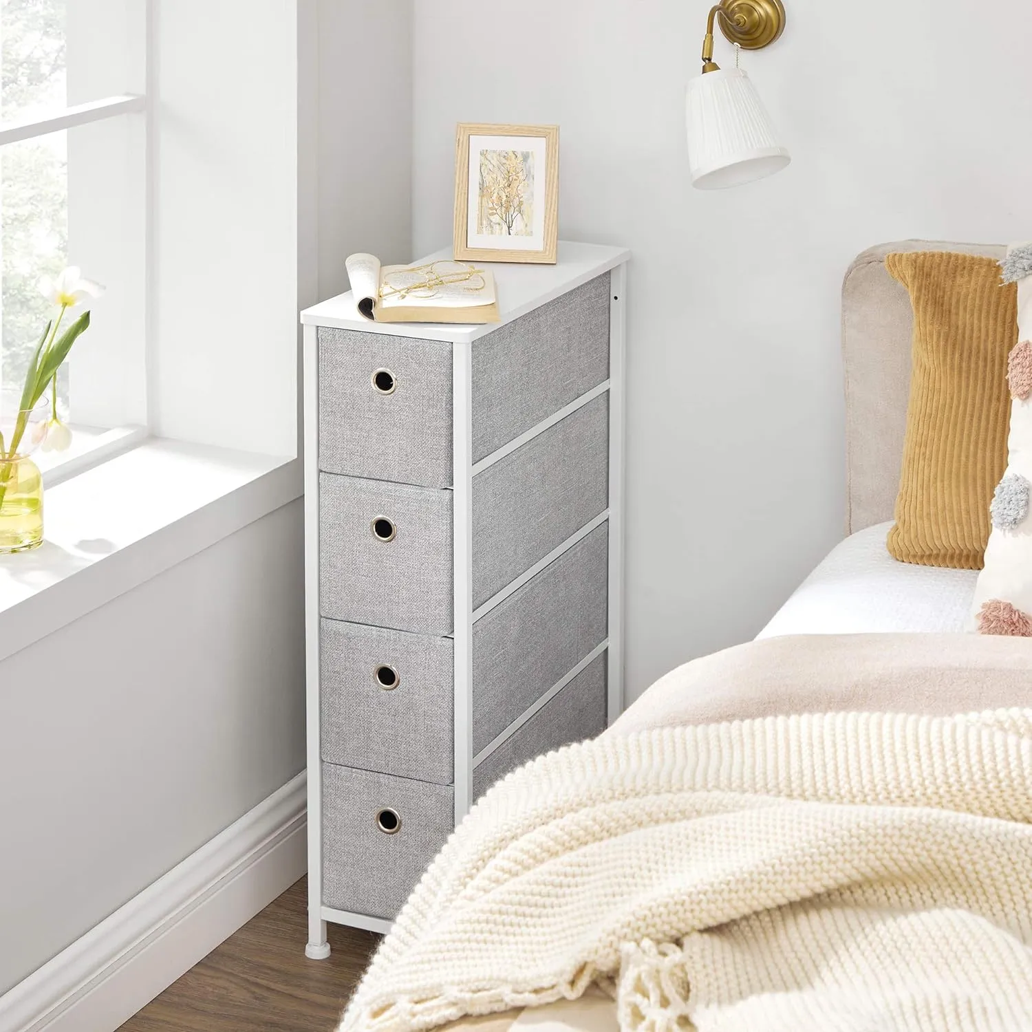 Narrow 4 Fabric Drawers Slim Storage Tower