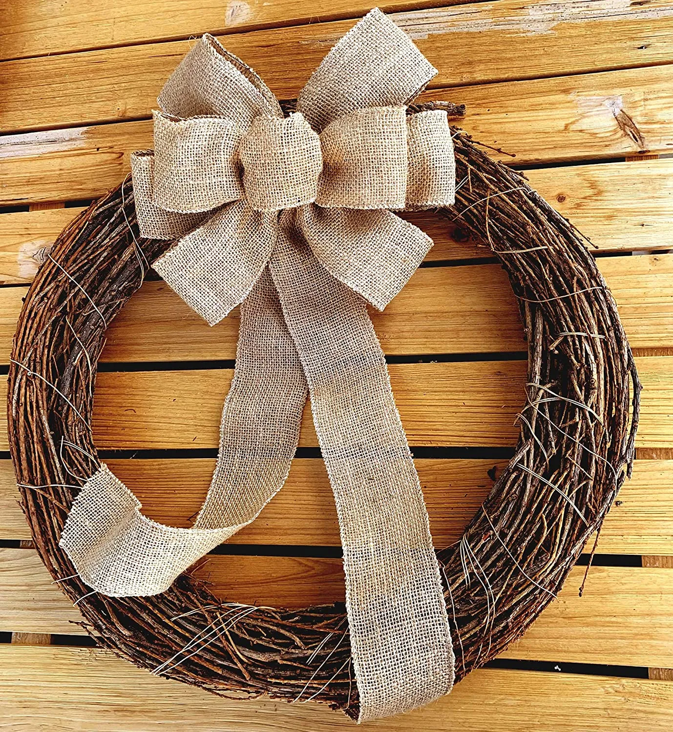 Natural Burlap Ribbon Wedding Bows - 10" Wide, 18" Long Tails, Set of 6