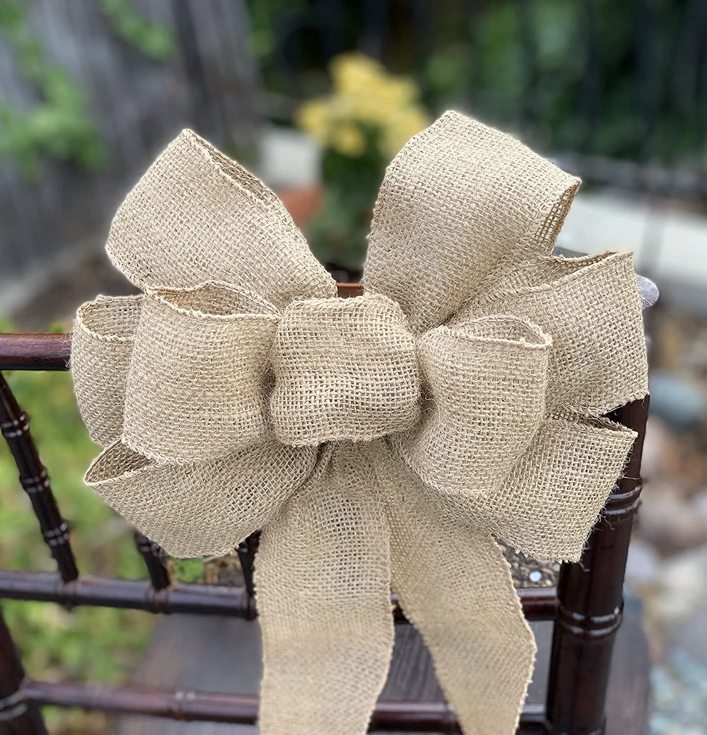 Natural Burlap Ribbon Wedding Bows - 10" Wide, 18" Long Tails, Set of 6