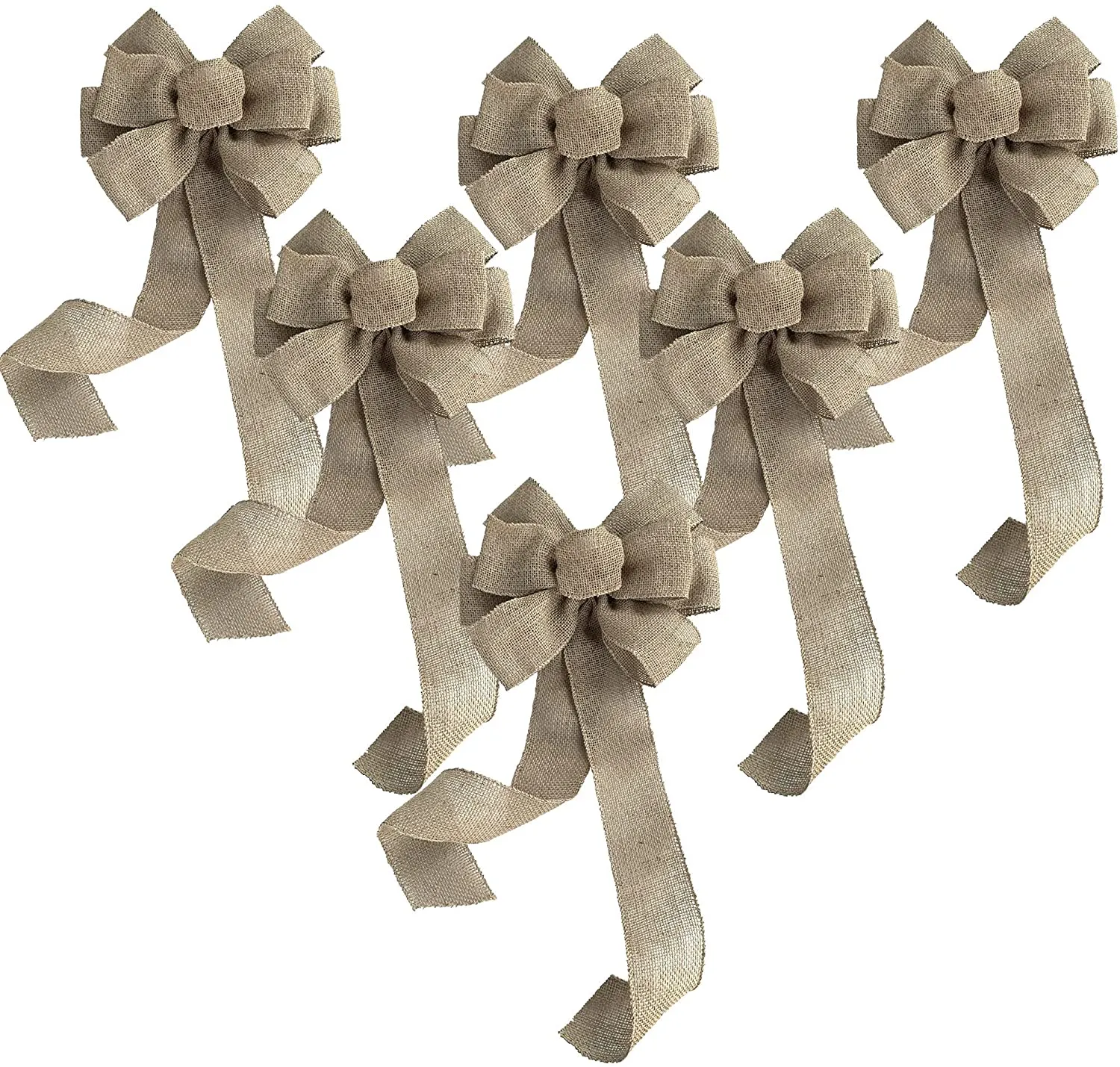 Natural Burlap Ribbon Wedding Bows - 10" Wide, 18" Long Tails, Set of 6