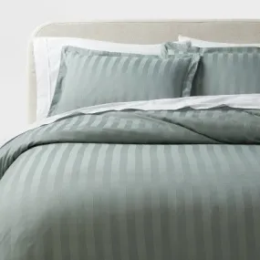 New - 3pc Full/Queen Luxe Stripe Damask Duvet Cover & Sham Set Light Teal Green - Threshold