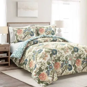 New - 3pc King Sydney Cotton Duvet Cover Set Green/Blue - Lush Décor