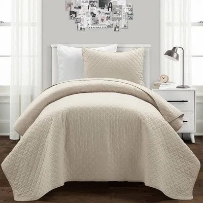 New - Lush Décor 2pc Twin/Twin Extra Long Ava Diamond Oversized Cotton Quilt Set Tan