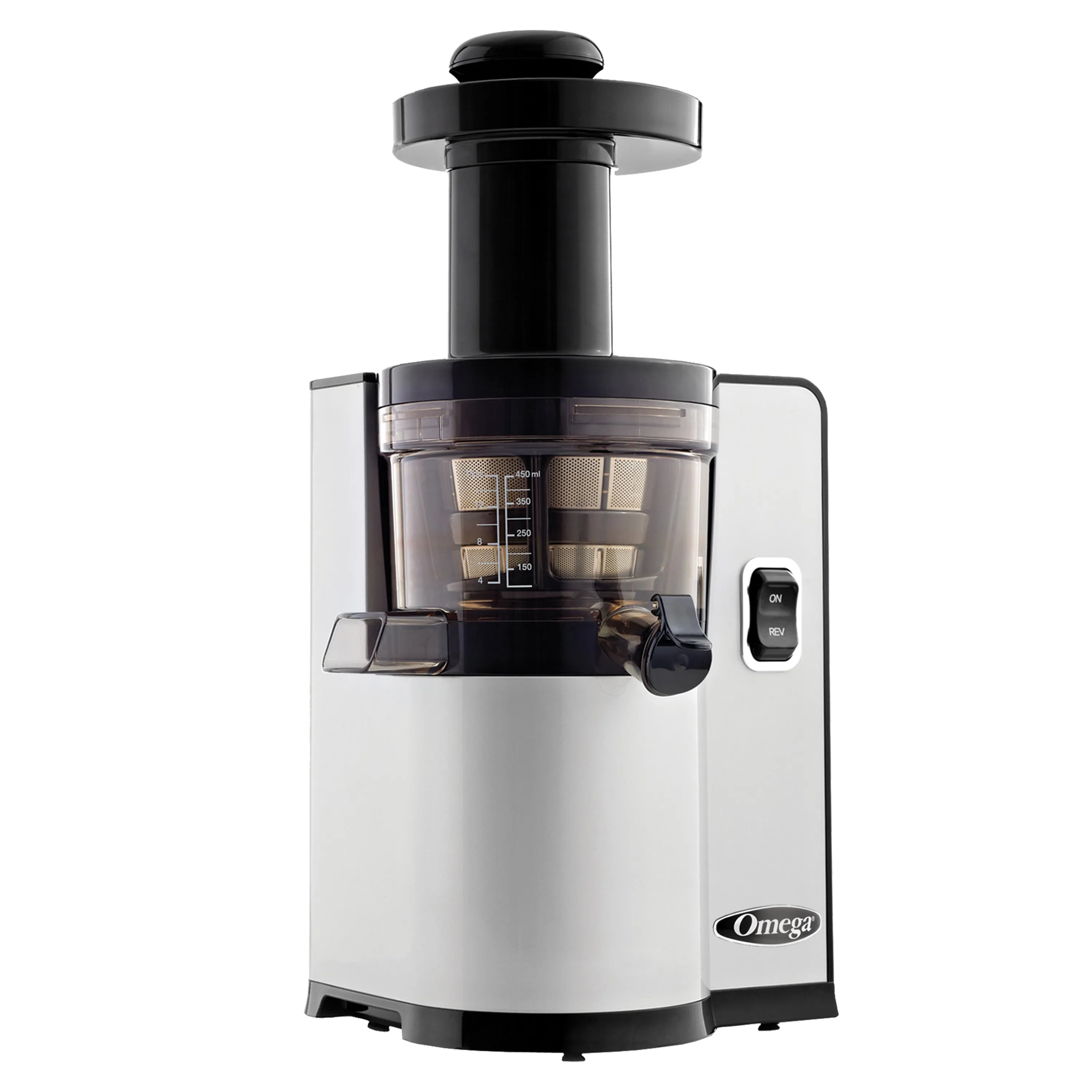 Omega - VSJ843QS, Omega Cold Press Masticating Vegetable and Fruit Extractor, Vertical Low-Speed Juicer, in Silver