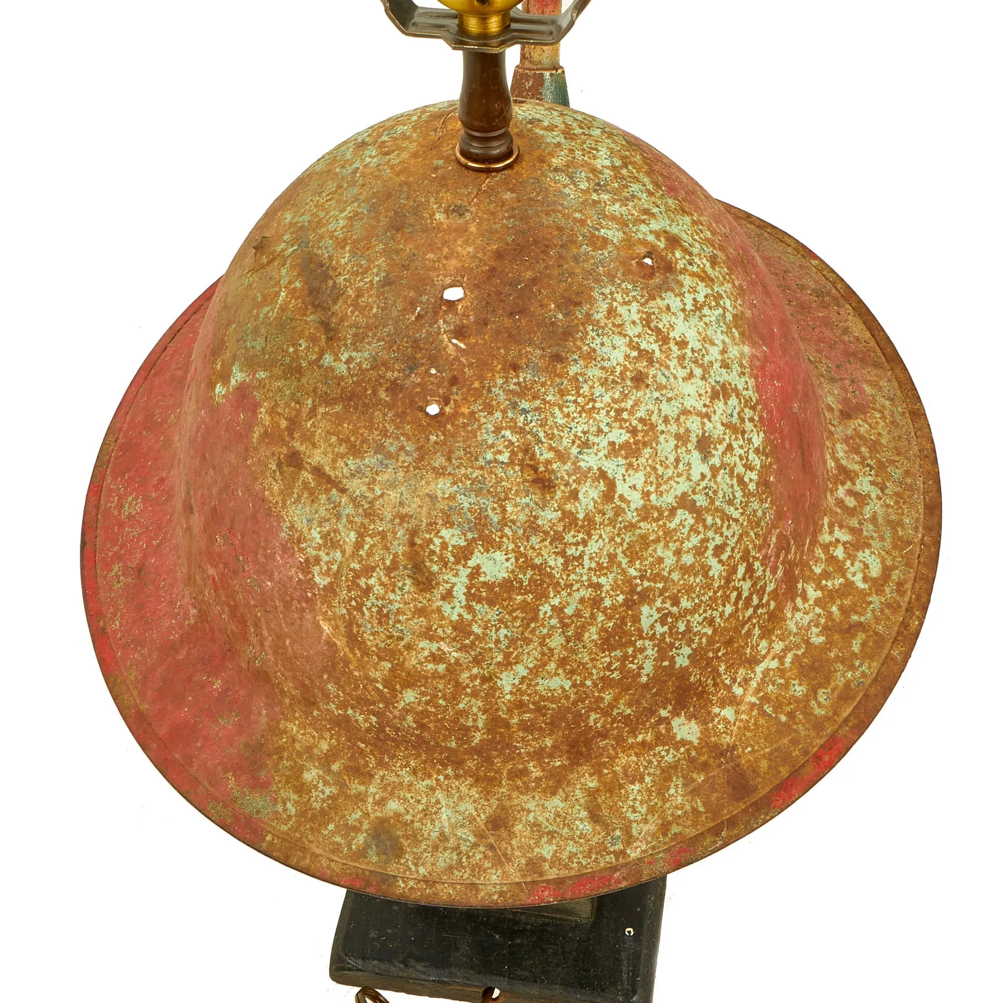 Original British WWI “Trench Art” Lamp Constructed Out Of Mk 1 Brodie Helmet and Inert Royal Flying Corps Aerial Bomb - Functional