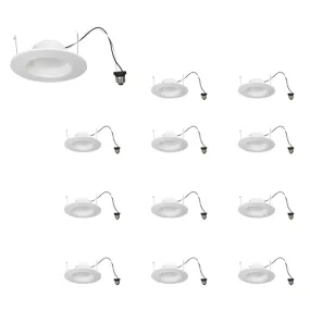 Pack of 12 - 5/6'' LED Recessed Retrofit Light, 65W Equal, 625 Lumens, 3000K, Smooth White Trim