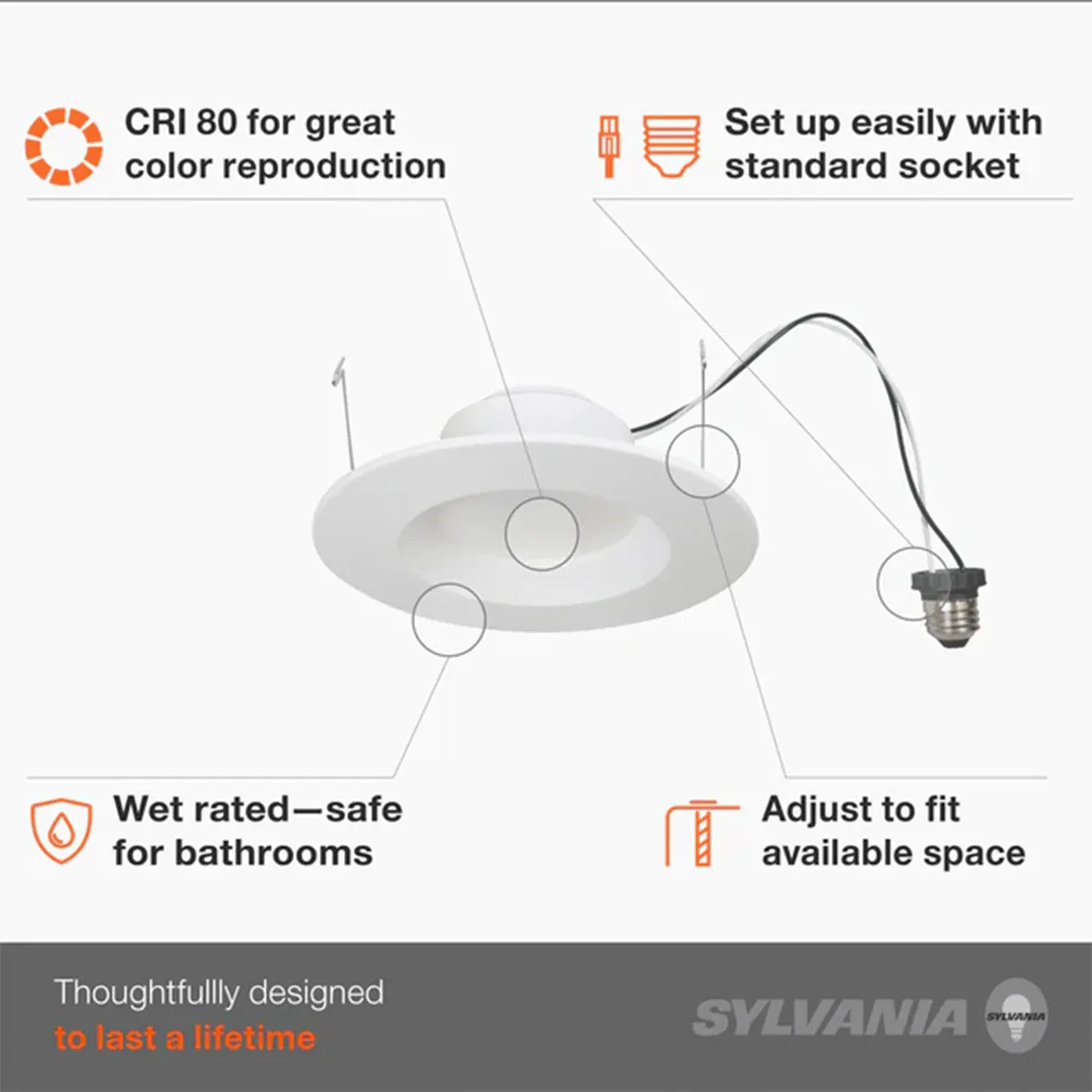 Pack of 12 - 5/6'' LED Recessed Retrofit Light, 65W Equal, 625 Lumens, 3000K, Smooth White Trim