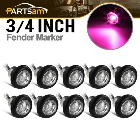 Partsam 10Pcs 3/4 Inch Mini Pink Purple LED Side Marker Clearance Lights Clear Lens Flush Grommet Mount Submersible Truck Boat Trailer Pickup Sealed 3/4 Led Marker Lights Front Rear Indicator Lights