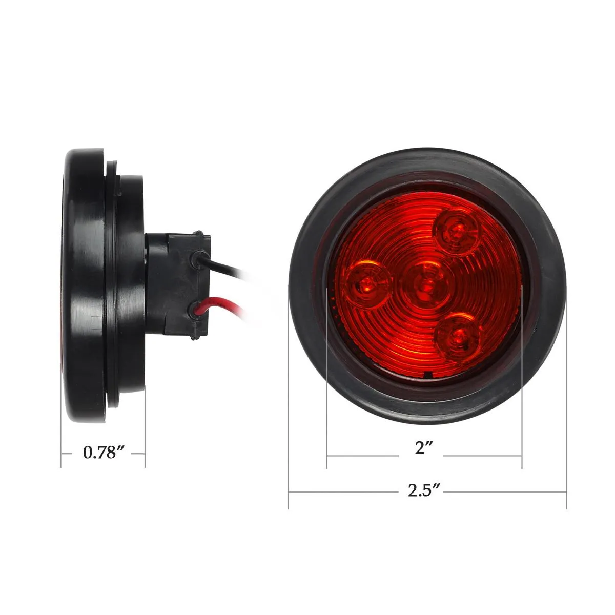 Partsam 10x Red 2" Round Sealed Clearance Marker Light 4LED Grommet & Pigtails w Reflex Lens, 2 inch round led marker lights, 2 inch round led trailer lights, 2 inch round led lights