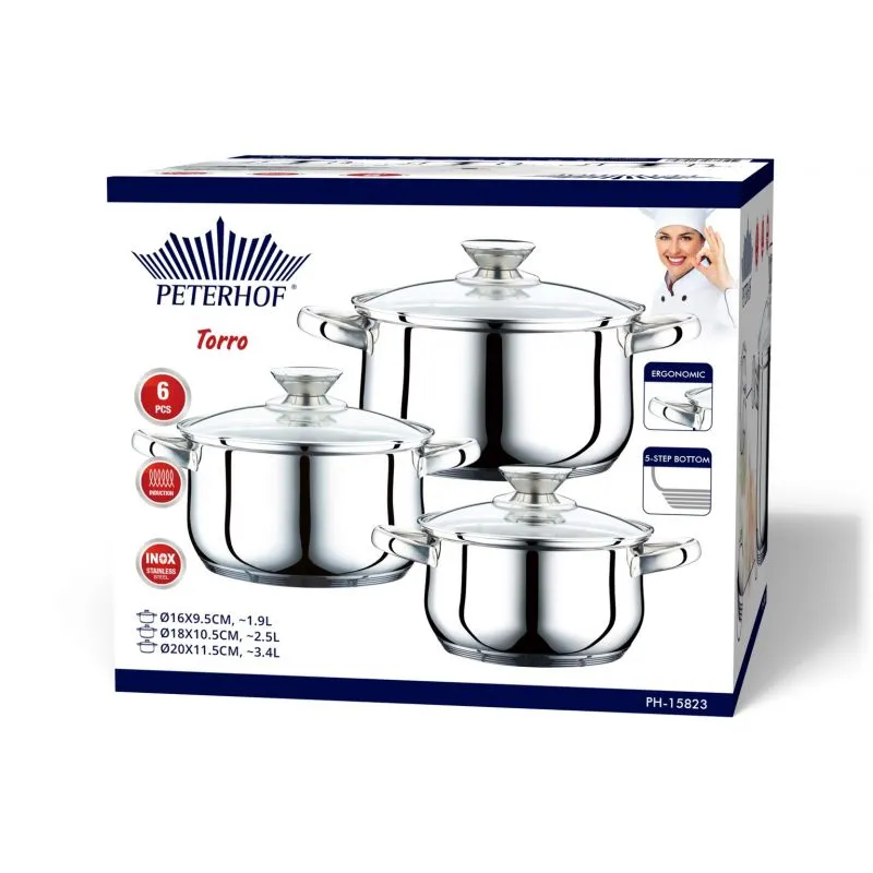 Peterhof PH-15823; 6pcs Stainless Steel Cookware Set