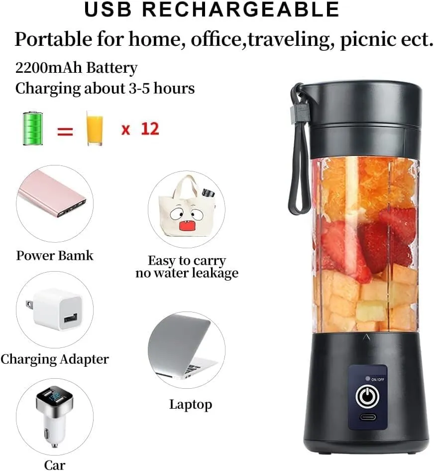 Portable Blender, USB Rechargeable Mini Juicer Blender, Electric Juicer Bottle Blender Grinder Mixer, Personal Size Blender for Juices, Shakes and Smoothies, Fruit Juicer Machine