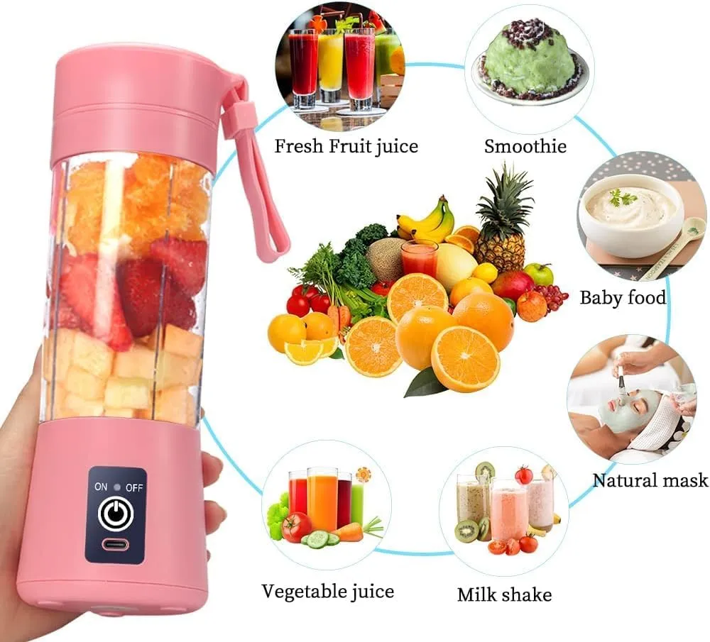 Portable Blender, USB Rechargeable Mini Juicer Blender, Electric Juicer Bottle Blender Grinder Mixer, Personal Size Blender for Juices, Shakes and Smoothies, Fruit Juicer Machine