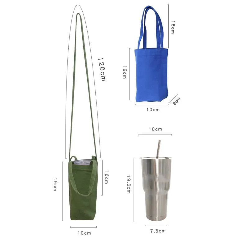 Portable Water Cup Coffee Bag Outdoor Thermal Insulation Solid-Color Canvas Cup Cover, Specification: Crossbody (Light Gray)