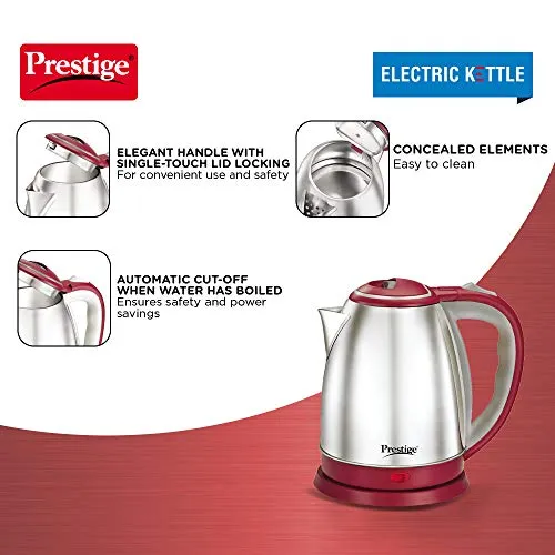 Prestige Stainless Steel 1.5 Litre Kettle 1500-Watts, Red