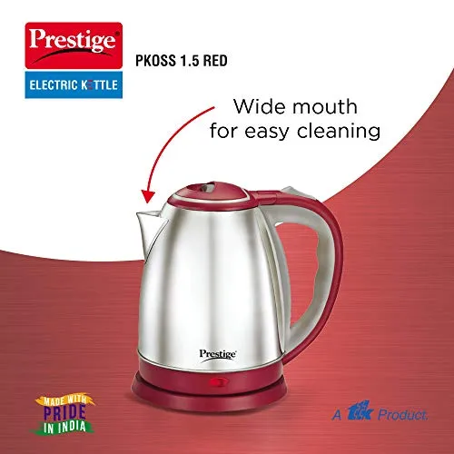 Prestige Stainless Steel 1.5 Litre Kettle 1500-Watts, Red