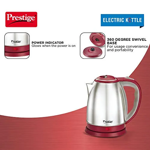 Prestige Stainless Steel 1.5 Litre Kettle 1500-Watts, Red