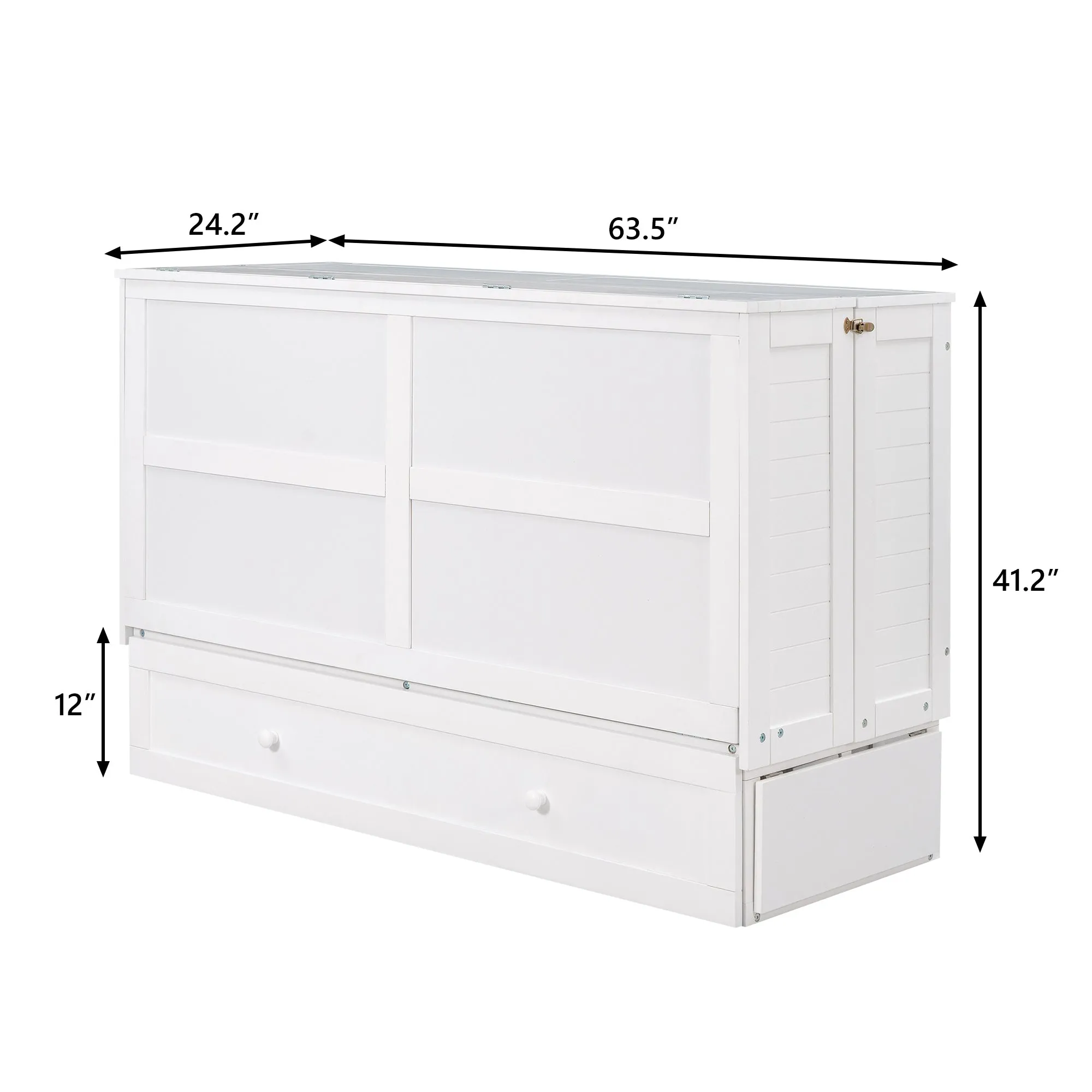 Queen Size Mobile Murphy Bed with Drawer and Little Shelves on Each Side,White