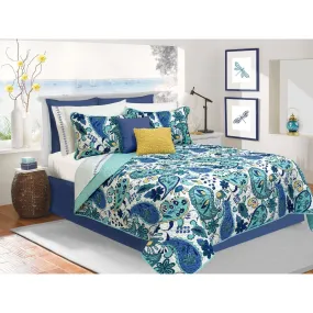 Quilt Bedding Set Woven 3 Piece Set Double/Queen Bliss Blue