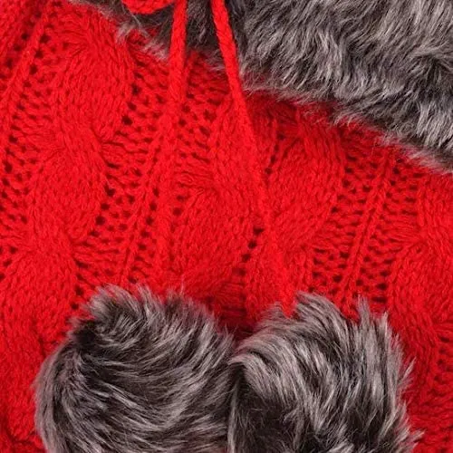 Red Cable Knit Christmas Stocking - 20" H, 8" W, Red, Faux Fur Boot Cuff