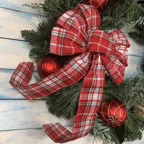 Red White Tartan Christmas Bow - 10" Wide, 18" Long