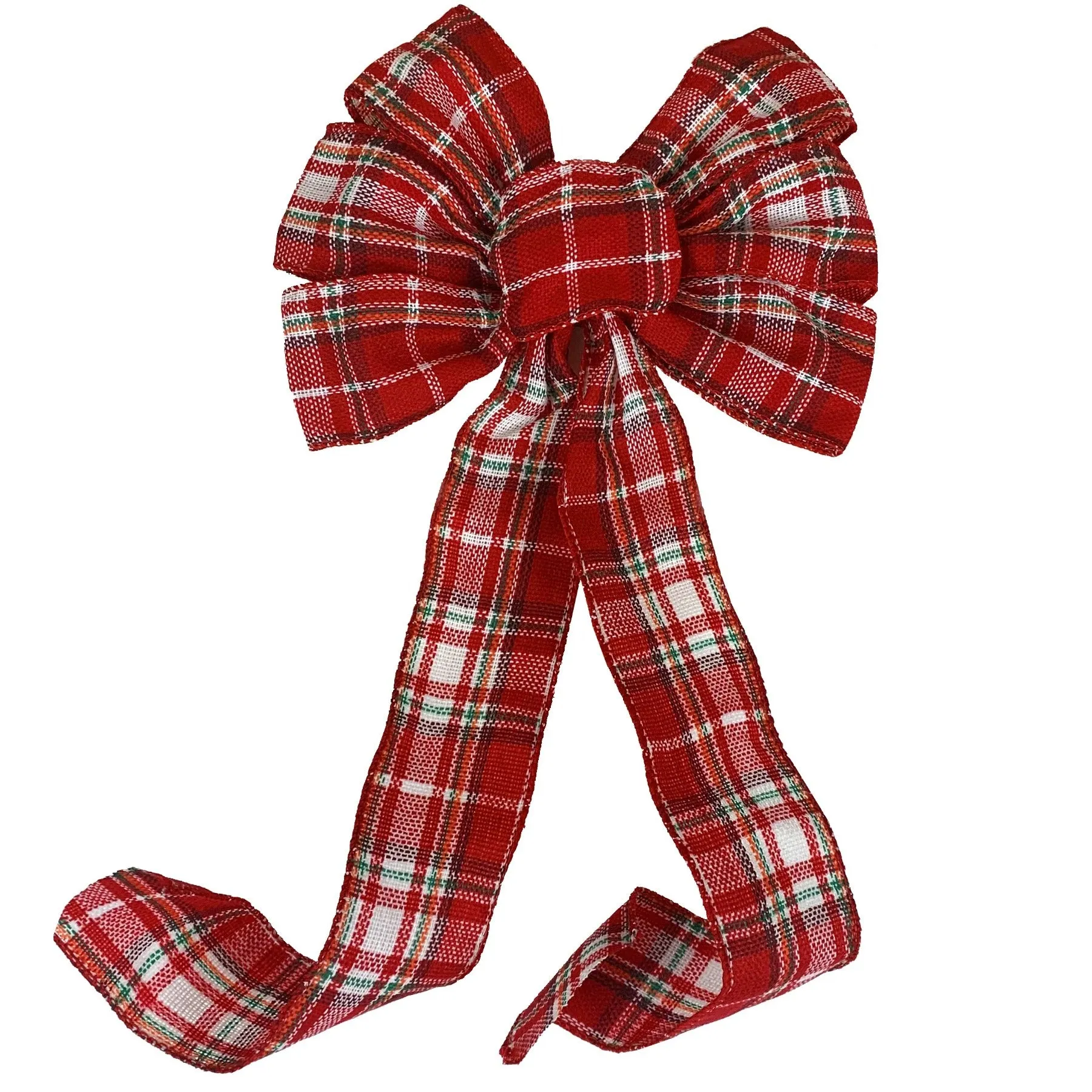 Red White Tartan Christmas Bow - 10" Wide, 18" Long