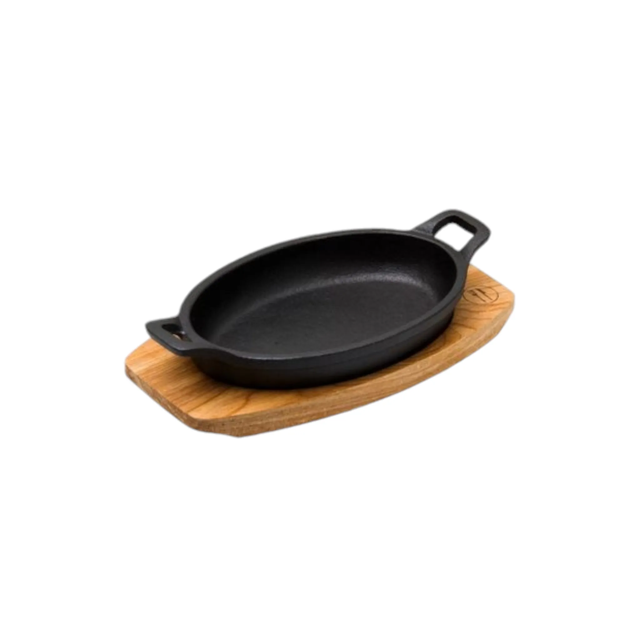 Regent Cookware Cast Iron Oval Pan with 2-Handles on Birchwood Board 30920