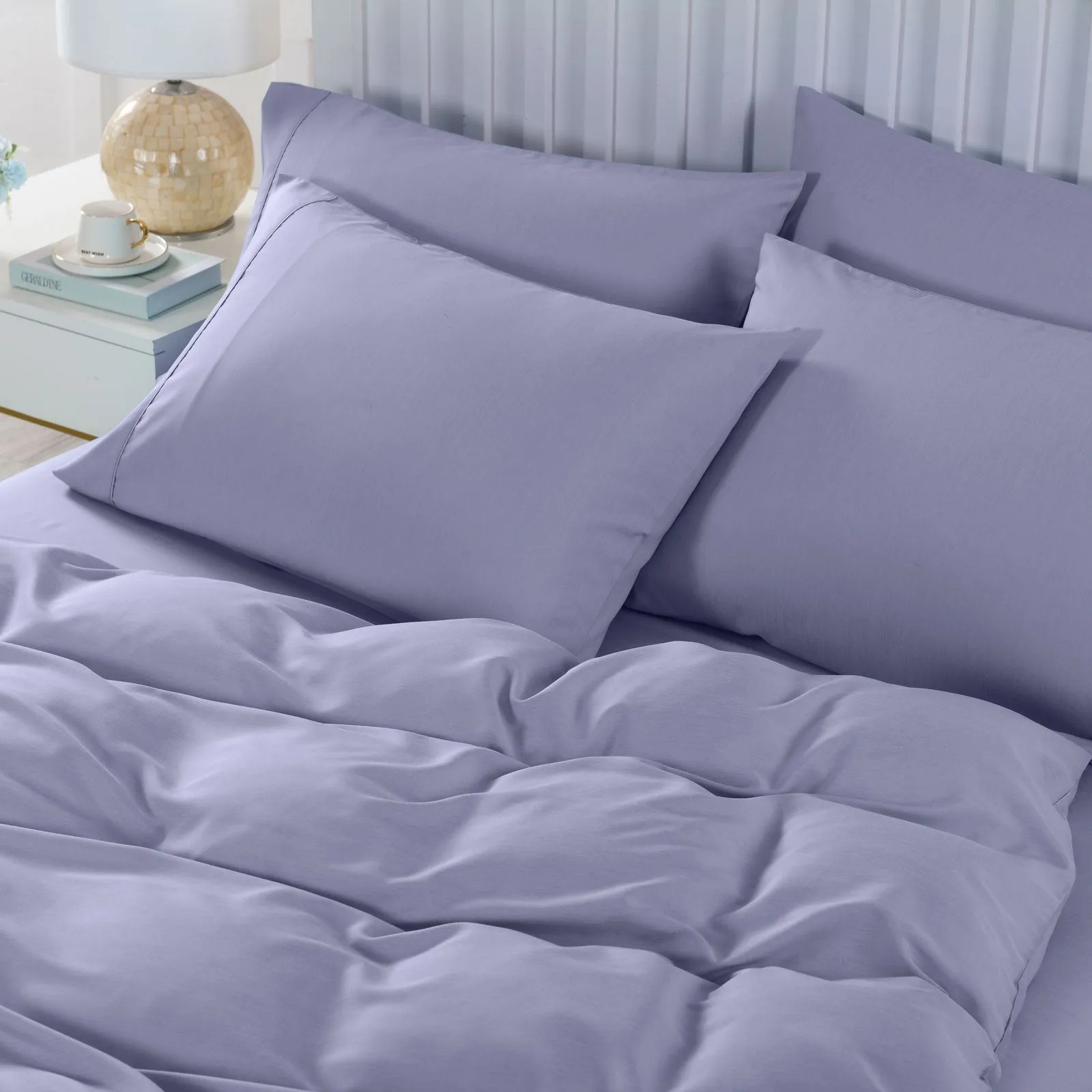 Royal Comfort 2000TC 6 Piece Bamboo Sheet & Quilt Cover Set Cooling Breathable King Lilac Grey