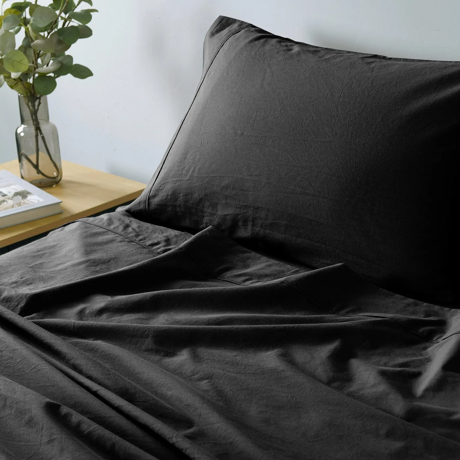 Royal Comfort Vintage Washed 100% Cotton Sheet Set Fitted Flat Sheet Pillowcases Queen Charcoal