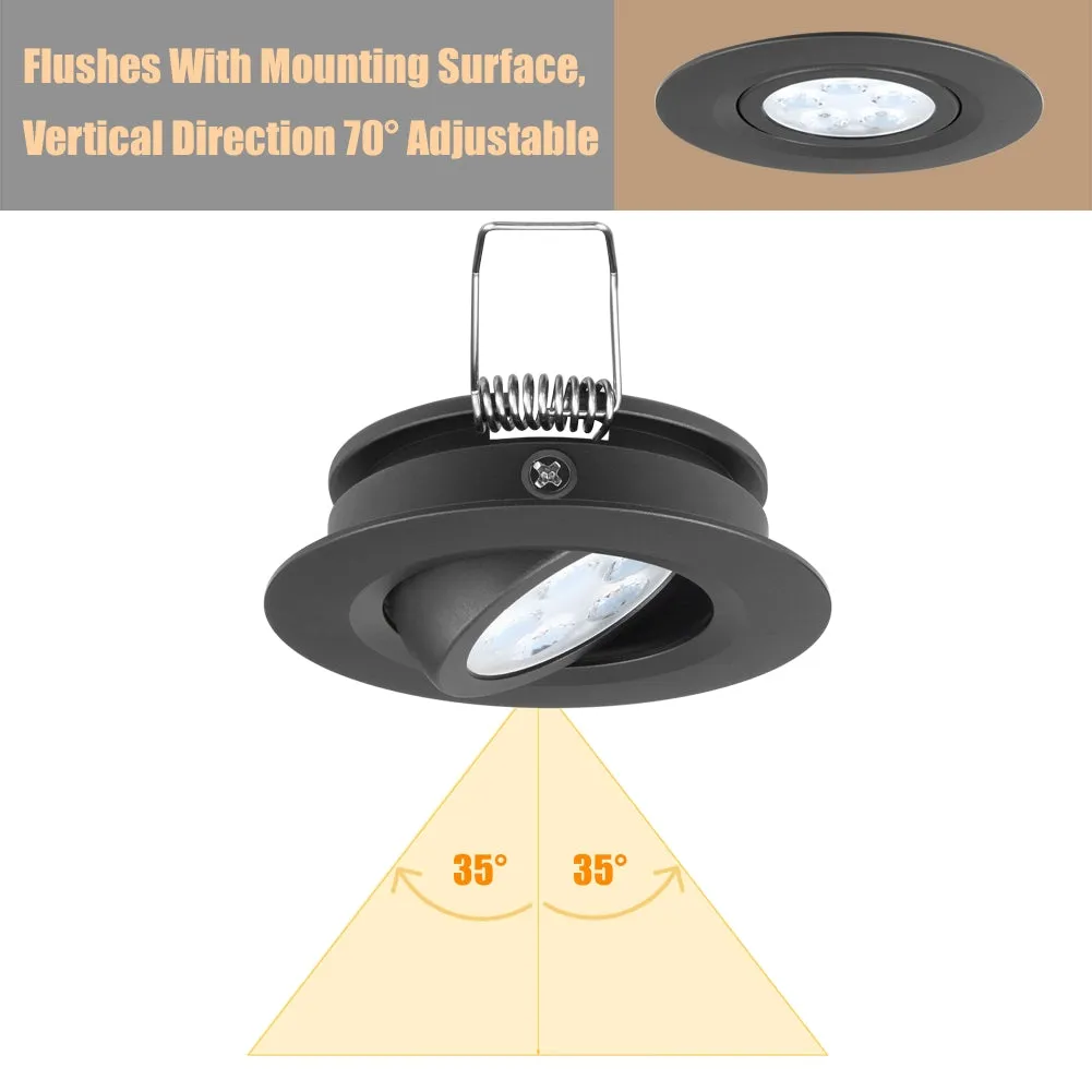 RV 12V Swivel Recessed Puck Light LED Spotlight  36° Beam Angle Vertical 70° Adjustment,Full Aluminum Diameter 2-3/4 Inch Black