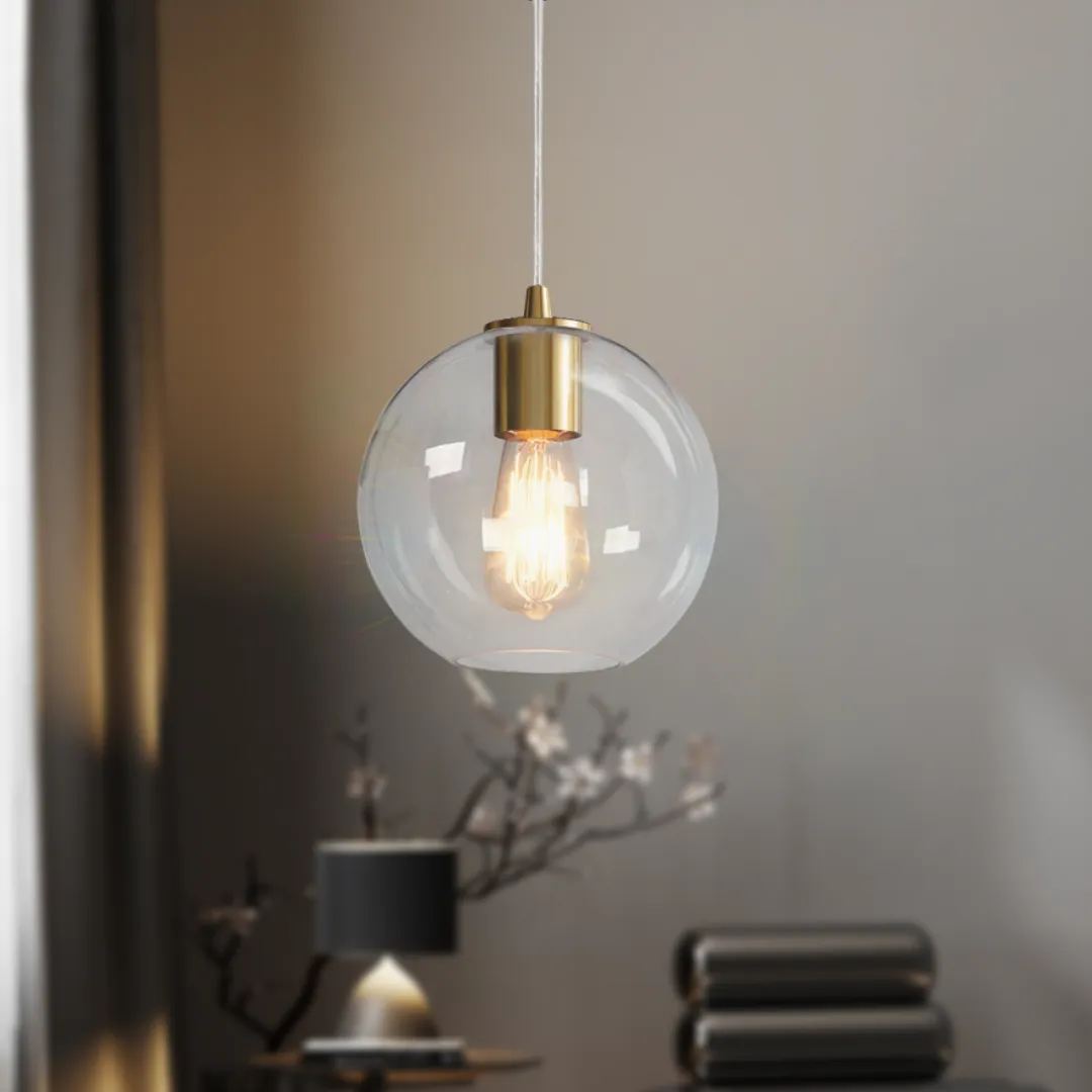 Satin Brass Clear Glass Globe Instant Pendant Recessed Can Conversion Kit