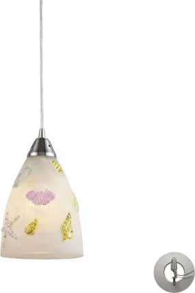 Seashore 1 Light Pendant In Satin Nickel and Hand Painted Glass - Includes Recessed Lighting Kit