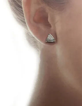 Silver Striped Triangle Post Earrings