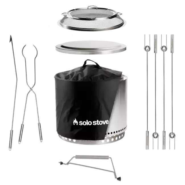 Solo Stove Stainless Steel Bonfire Ultimate Bundle 2.0 - Portable &amp; "Smokeless"