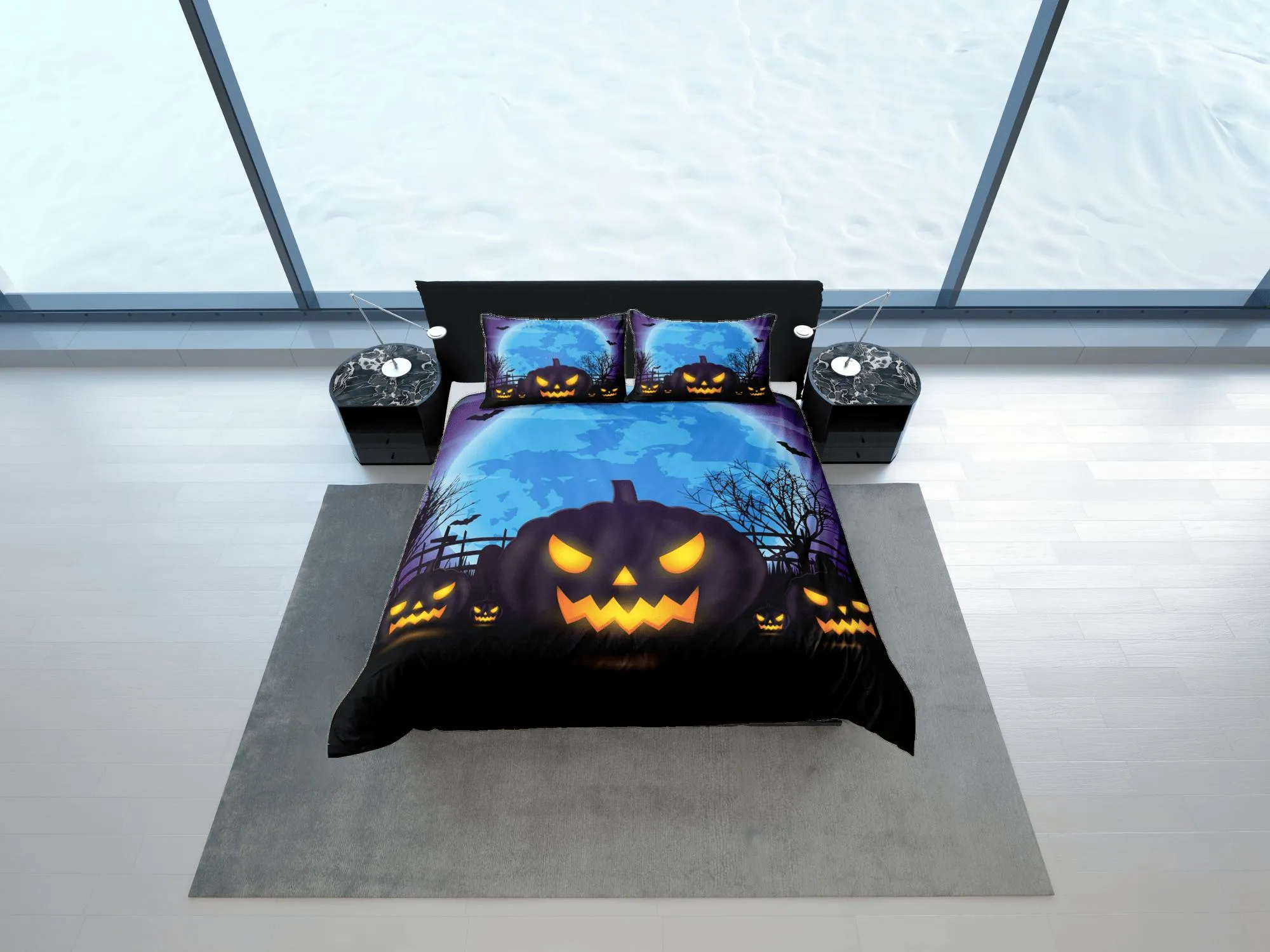 Spooky pumpkin halloween bedding & pillowcase, gothic duvet cover, dorm bedding, halloween goth decor toddler bedding, halloween gift