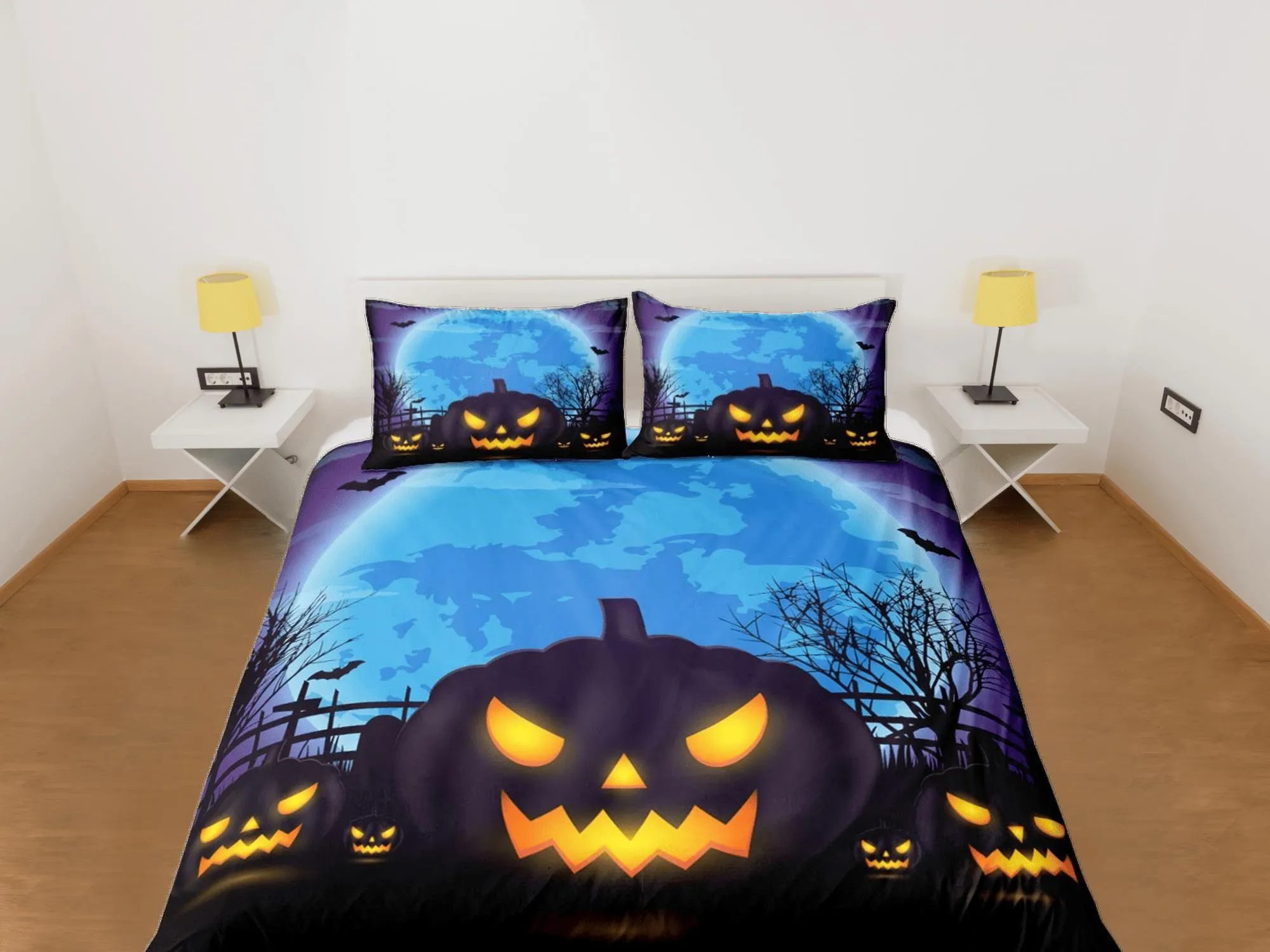 Spooky pumpkin halloween bedding & pillowcase, gothic duvet cover, dorm bedding, halloween goth decor toddler bedding, halloween gift