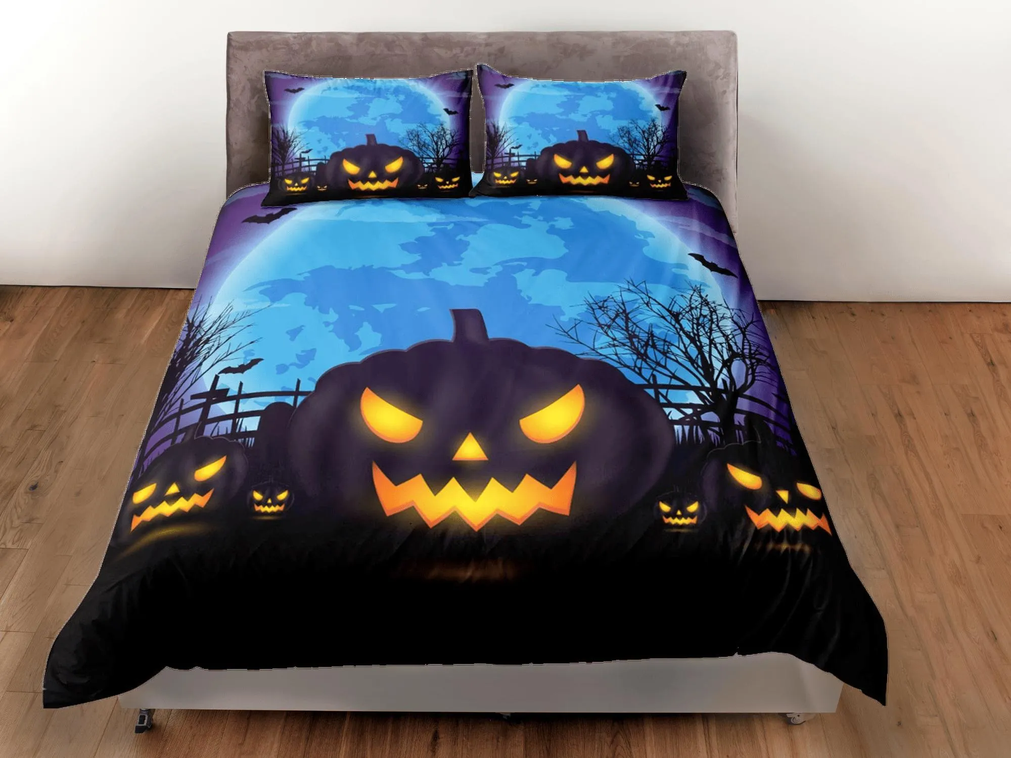 Spooky pumpkin halloween bedding & pillowcase, gothic duvet cover, dorm bedding, halloween goth decor toddler bedding, halloween gift