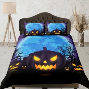 Spooky pumpkin halloween bedding & pillowcase, gothic duvet cover, dorm bedding, halloween goth decor toddler bedding, halloween gift